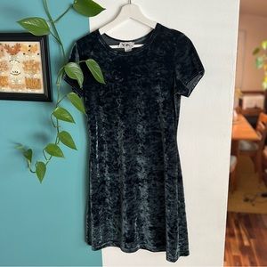 Blue Crushed Velvet Short-Sleeve Mini Dress